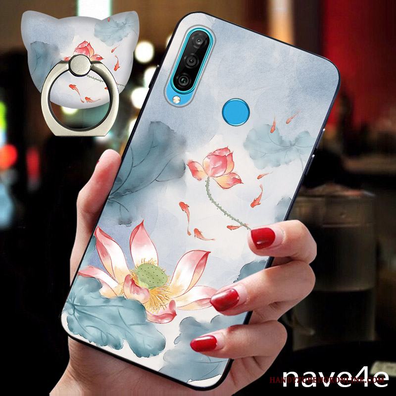 Huawei P30 Lite Skal Trend Varumärke Blommor Kreativa Lättnad Kinesisk Stil Mjuk