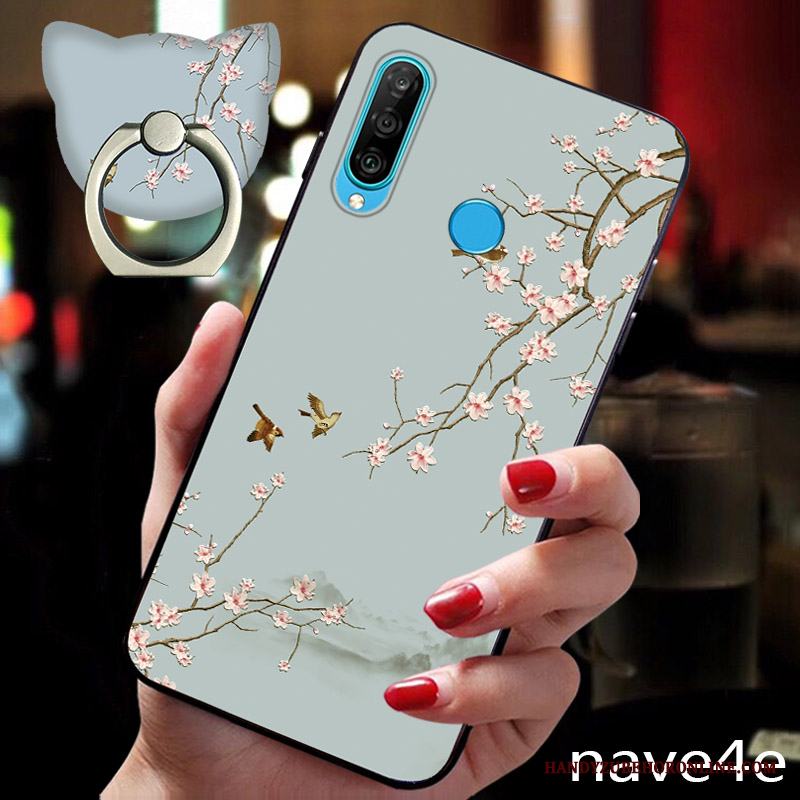 Huawei P30 Lite Skal Trend Varumärke Blommor Kreativa Lättnad Kinesisk Stil Mjuk