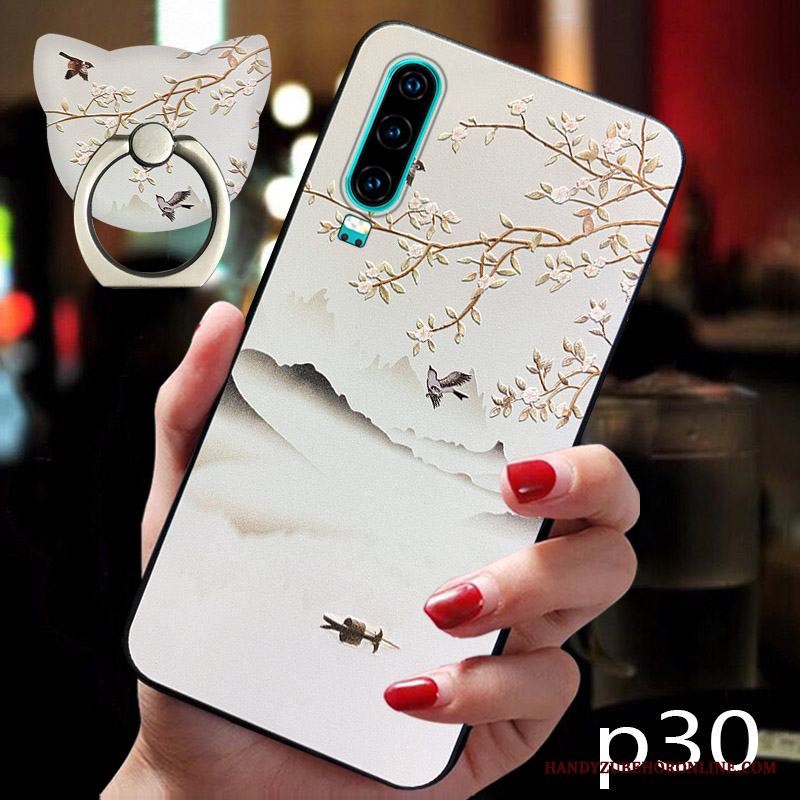 Huawei P30 Liten Trend Varumärke Skal Kyla Vit Personlighet Mjuk