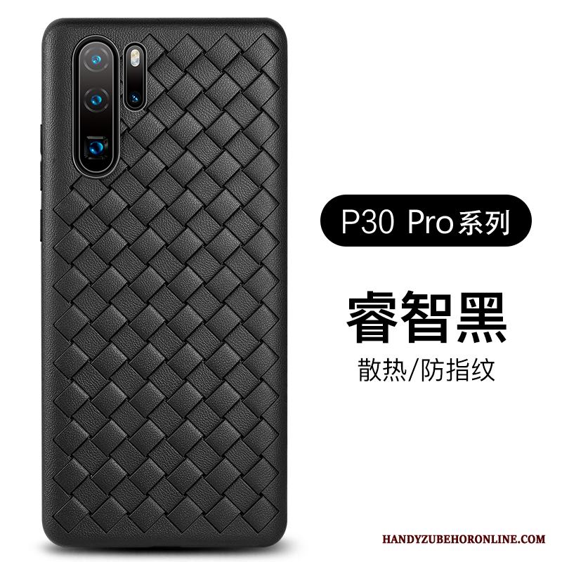 Huawei P30 Pro Purpur Interlace Andningsbar Mjuk Läder Fodral Skal Telefon