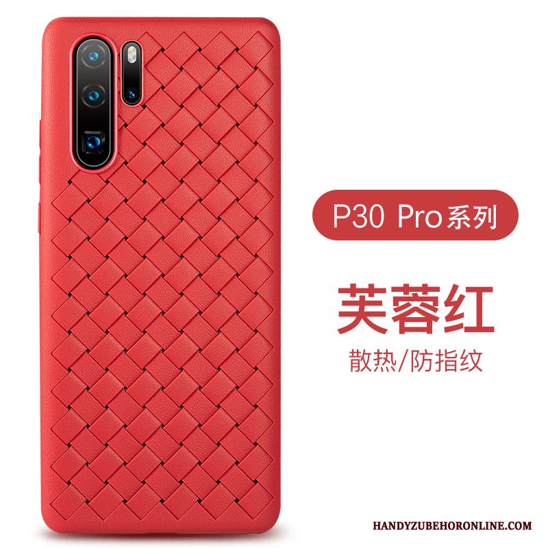 Huawei P30 Pro Purpur Interlace Andningsbar Mjuk Läder Fodral Skal Telefon