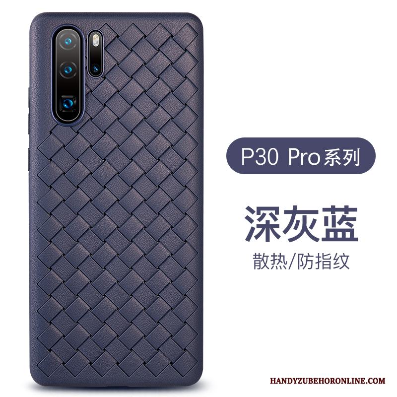 Huawei P30 Pro Purpur Interlace Andningsbar Mjuk Läder Fodral Skal Telefon