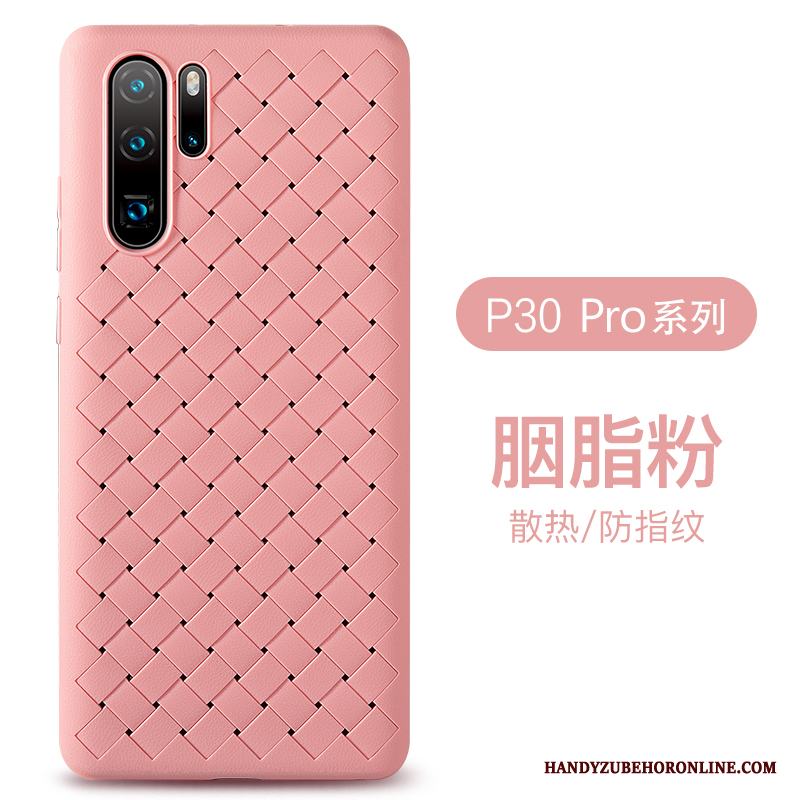 Huawei P30 Pro Purpur Interlace Andningsbar Mjuk Läder Fodral Skal Telefon