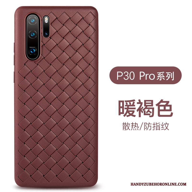 Huawei P30 Pro Purpur Interlace Andningsbar Mjuk Läder Fodral Skal Telefon