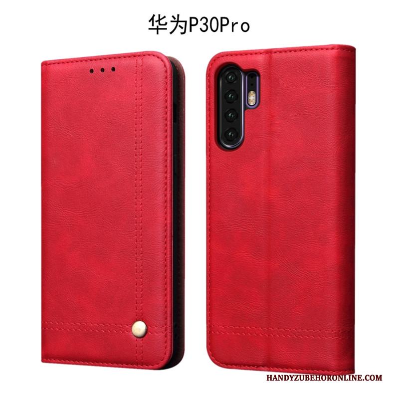 Huawei P30 Pro Skal Fallskydd Mjuk Läderfodral Täcka Mörk All Inclusive Retro