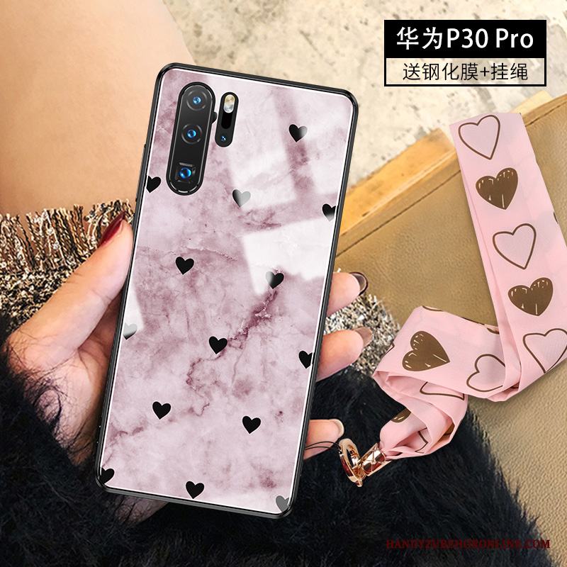 Huawei P30 Pro Skal Glas Fallskydd Silikon Rosa Slim Mode Älskar