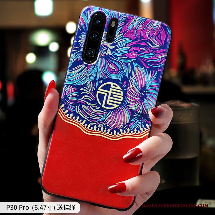 Huawei P30 Pro Skal Telefon Mjuk Kreativa Fallskydd Nubuck Fodral Kinesisk Stil