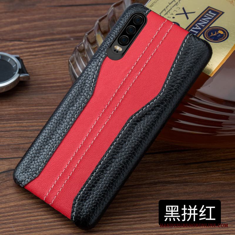 Huawei P30 Skal Skydd Kreativa Ny Äkta Läder Röd Lyxiga Trend Varumärke