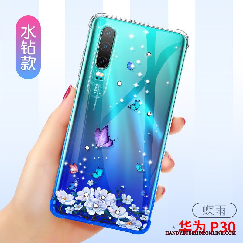 Huawei P30 Skal Telefon Rosa Fallskydd Transparent Mjuk Fodral Pratkvarn