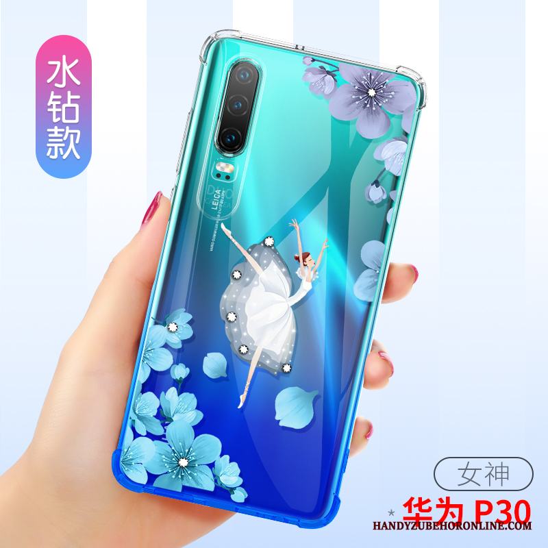 Huawei P30 Skal Telefon Rosa Fallskydd Transparent Mjuk Fodral Pratkvarn