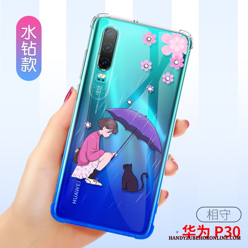 Huawei P30 Skal Telefon Rosa Fallskydd Transparent Mjuk Fodral Pratkvarn