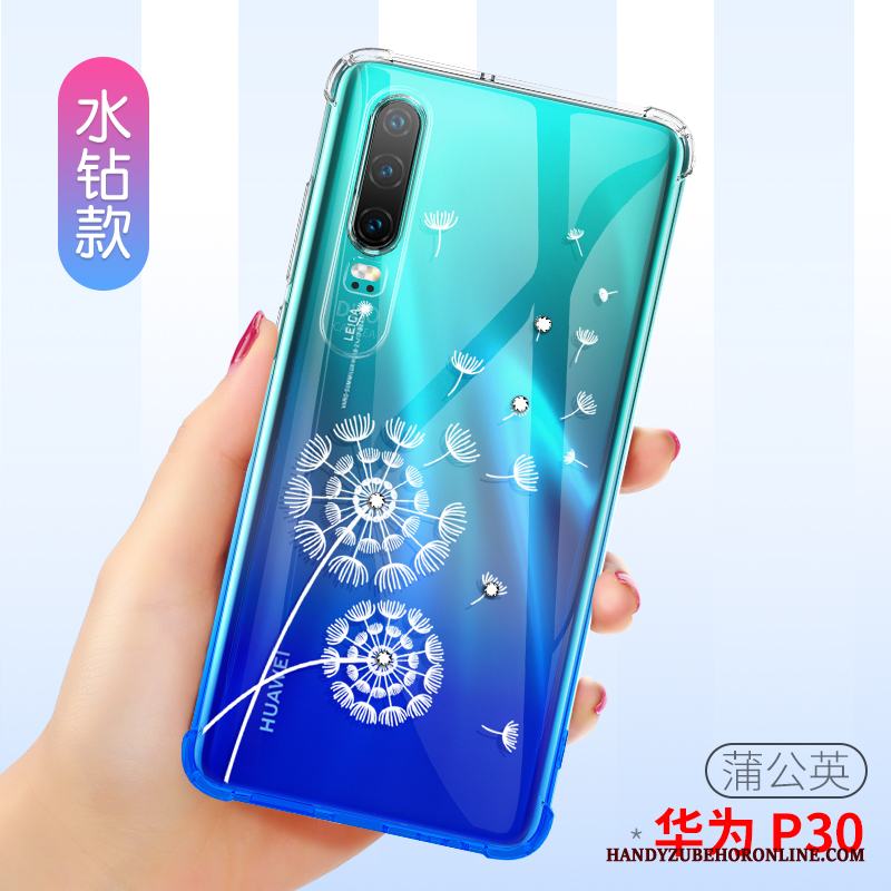 Huawei P30 Skal Telefon Rosa Fallskydd Transparent Mjuk Fodral Pratkvarn