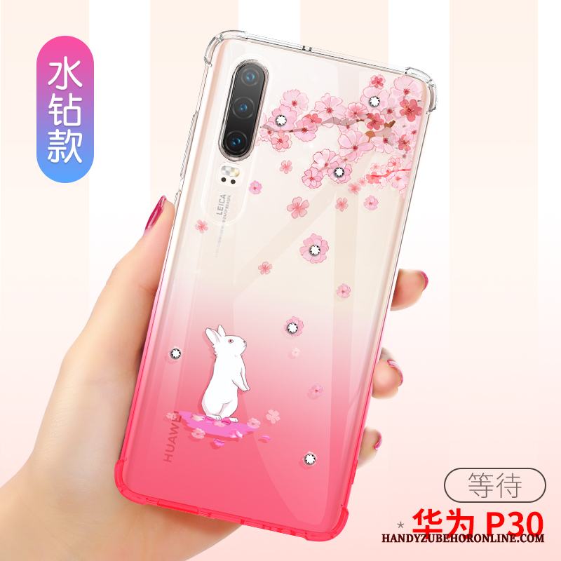 Huawei P30 Skal Telefon Rosa Fallskydd Transparent Mjuk Fodral Pratkvarn