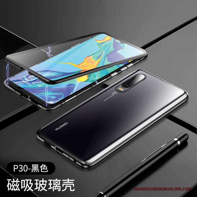 Huawei P30 Skal Transparent Fallskydd Högt Utbud Röd Glas Fodral Slim