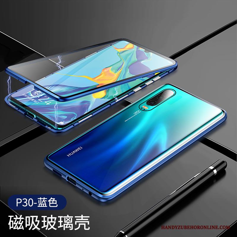 Huawei P30 Skal Transparent Fallskydd Högt Utbud Röd Glas Fodral Slim