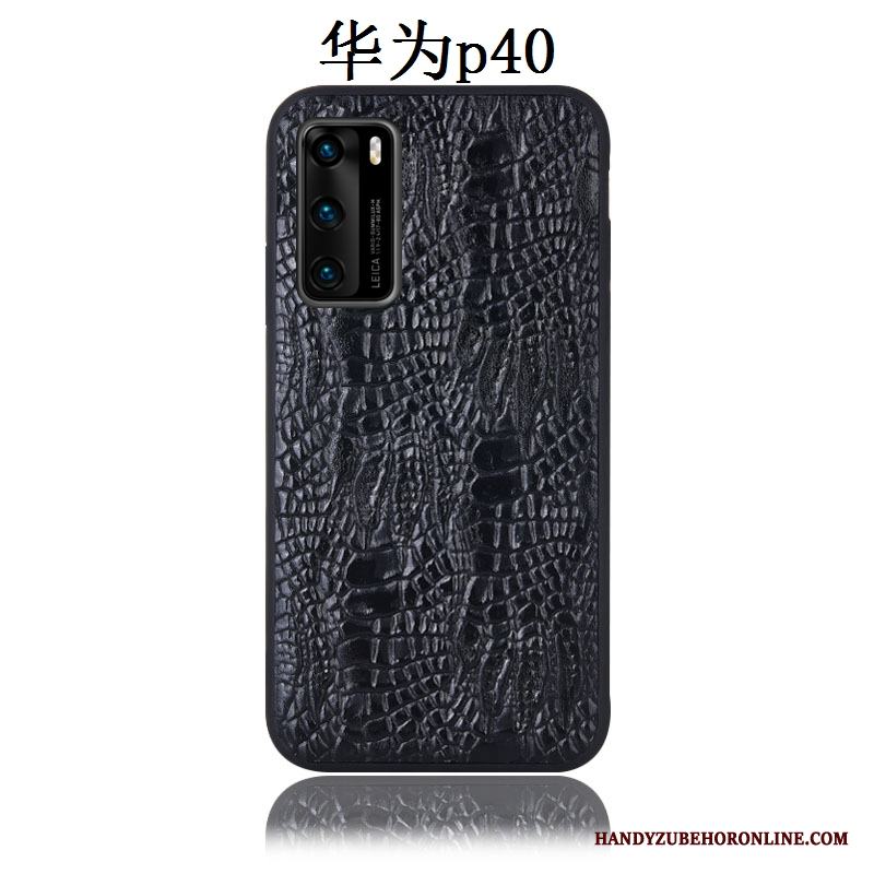 Huawei P40 Bakre Omslag Fallskydd Fodral Skal Telefon All Inclusive Äkta Läder Krokodilmönster