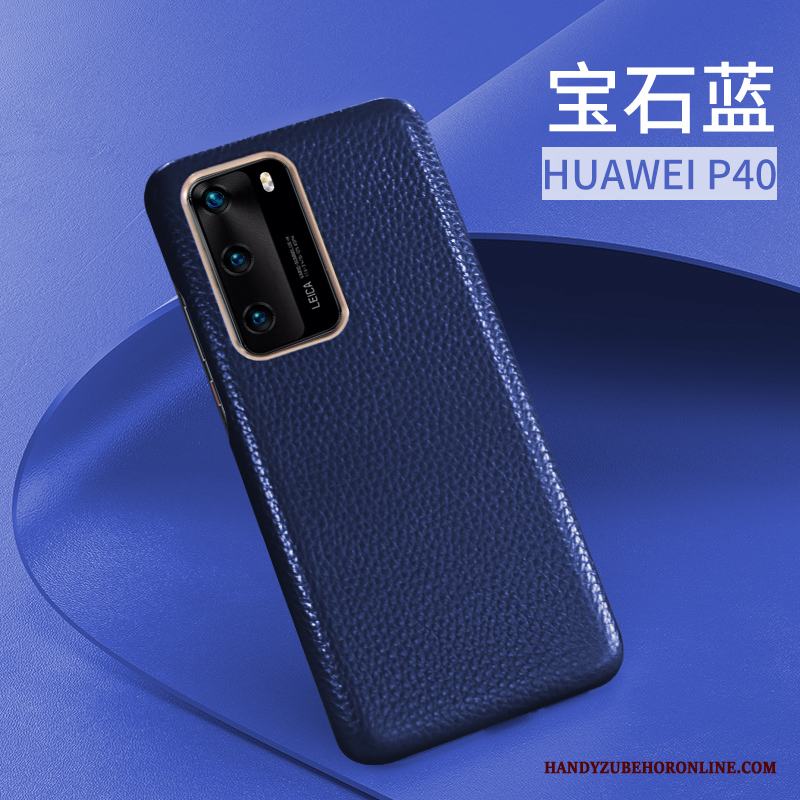 Huawei P40 Kreativa Äkta Läder Business Skal Telefon Fallskydd Slim Fodral