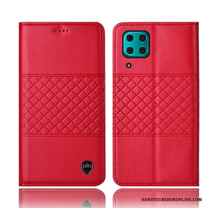 Huawei P40 Lite Fallskydd Svart Fodral Skal Telefon Täcka Äkta Läder