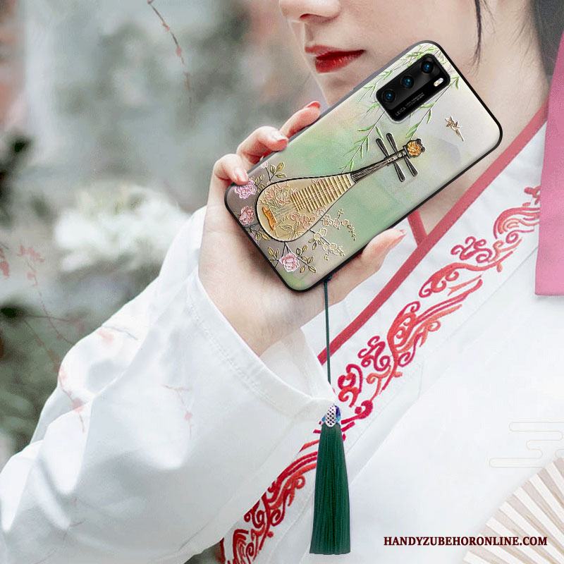 Huawei P40 Med Tofs Fodral Skal Mjuk Telefon Rosa Kinesisk Stil