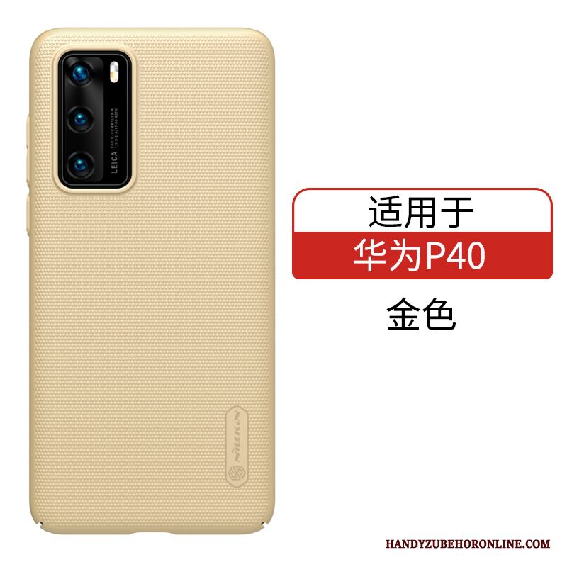 Huawei P40 Nubuck Fallskydd Fodral Guld Skal Telefon Blå Hård