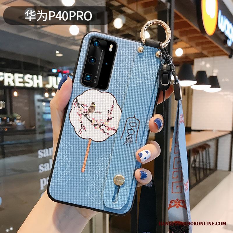 Huawei P40 Pro Fallskydd Skal Telefon Purpur Hängsmycken Kinesisk Stil Nubuck Silikon