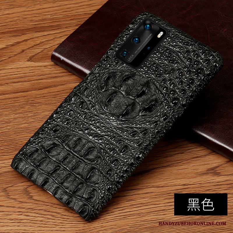 Huawei P40 Pro Glidskydds Krokodilmönster Skal Telefon Kaki Personlighet Fodral Äkta Läder