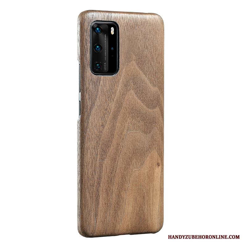 Huawei P40 Pro Känna Fodral Fallskydd Slim Trä Wood Skal Telefon