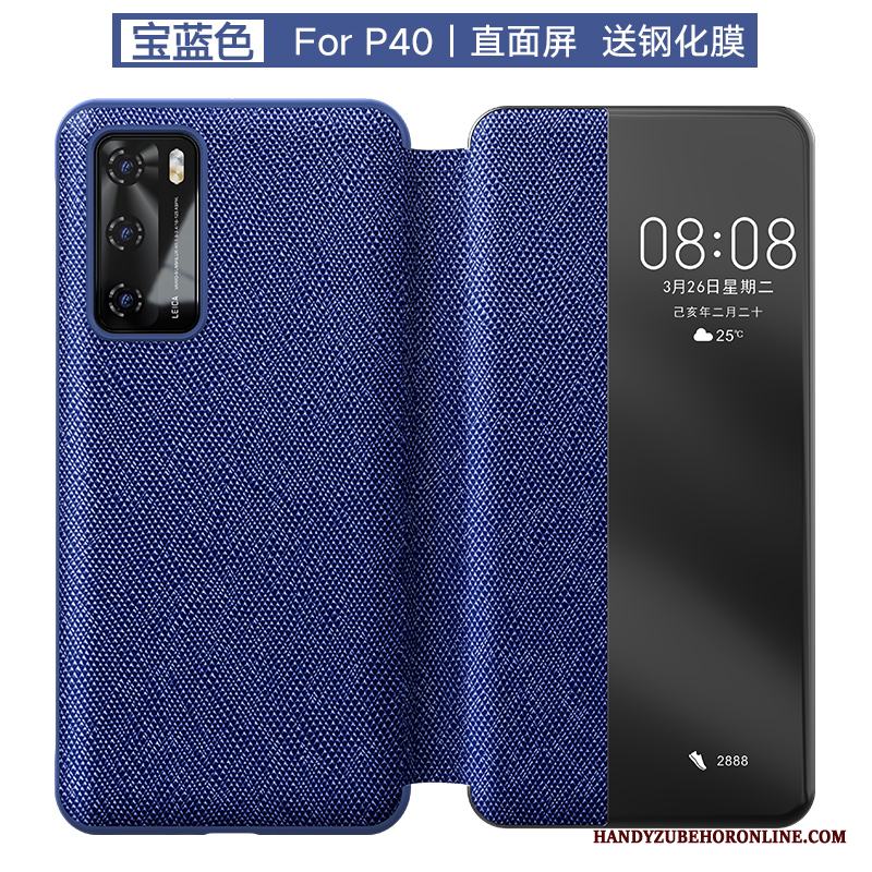 Huawei P40 Pro Äkta Läder Clamshell Business All Inclusive Skydd Skal Läderfodral