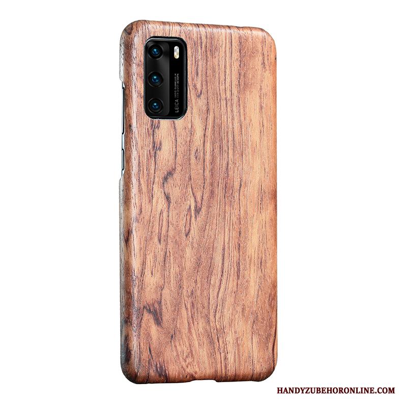 Huawei P40 Skal Känna Slim Trä Wood Fallskydd Brun Fodral