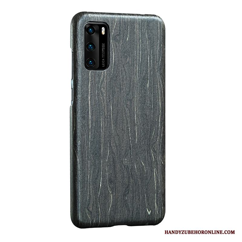 Huawei P40 Skal Känna Slim Trä Wood Fallskydd Brun Fodral