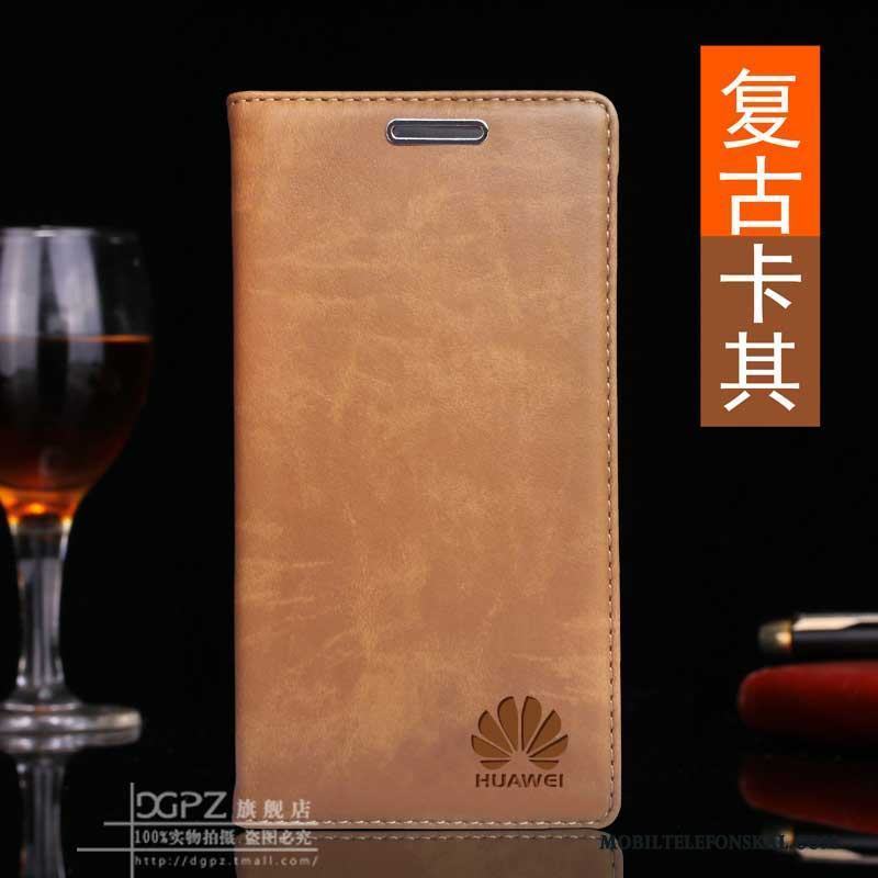 Huawei P8 Skal Telefon Rosa Äkta Läder Clamshell Fodral Läderfodral Hög