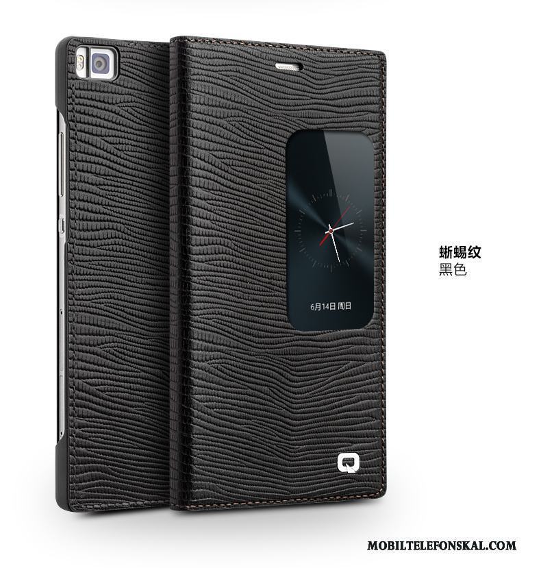 Huawei P8 Svart Täcka Äkta Läder Läderfodral Hög Skal Telefon Skydd