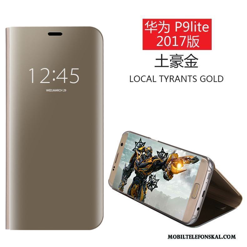 Huawei P9 Lite Silver Skydd Ungdom Fallskydd Läderfodral Skal Telefon Spegel