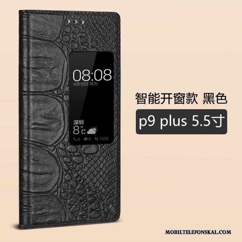 Huawei P9 Mobil Telefon Täcka Läderfodral Skydd Skal Telefon Vinröd Äkta Läder