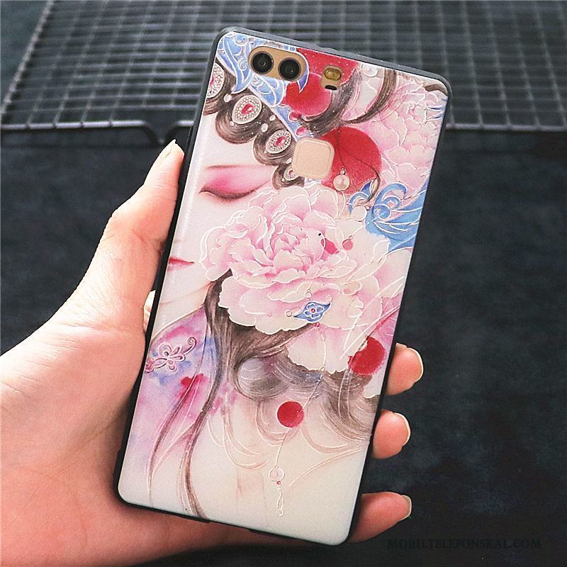 Huawei P9 Plus Skal Telefon Hua Dan Kreativa Kinesisk Stil Personlighet Nubuck Rosa