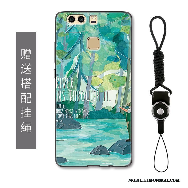 Huawei P9 Plus Skydd Fodral Mode Skal Telefon Fallskydd Grön Blommor
