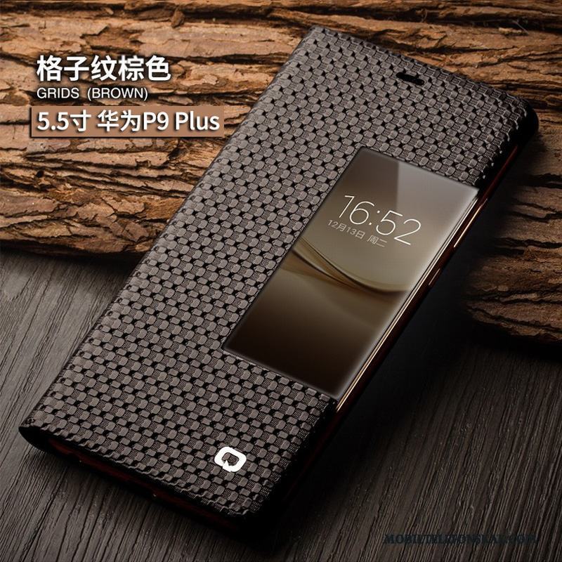Huawei P9 Plus Äkta Läder Svart Business Fodral Täcka Skal Telefon Dvala