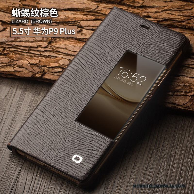 Huawei P9 Plus Äkta Läder Svart Business Fodral Täcka Skal Telefon Dvala