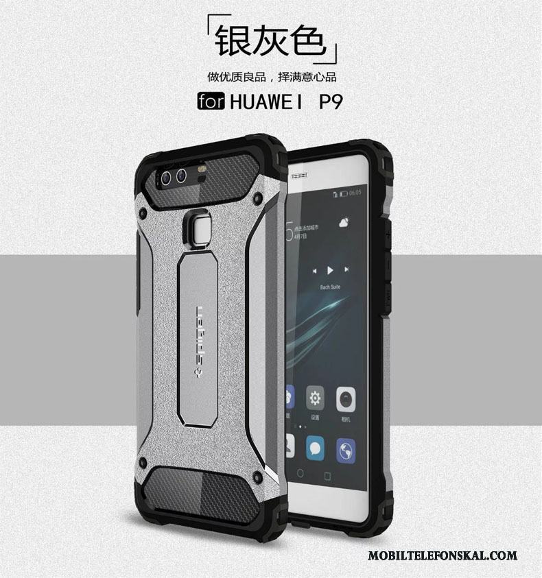Huawei P9 Skal All Inclusive Metall Skydd Tre Försvar Pratkvarn Silver Fodral