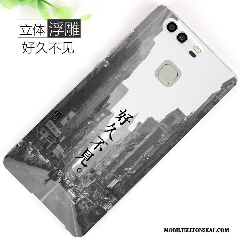 Huawei P9 Skal Skydd Nubuck Trend Varumärke Målade Grå Tecknat Fodral
