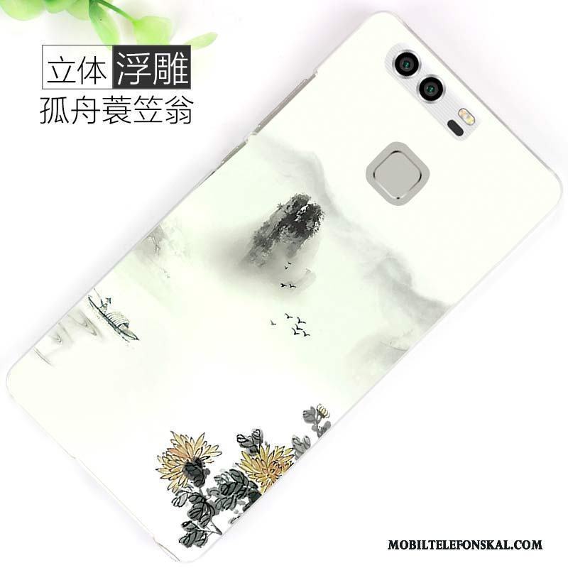 Huawei P9 Skal Skydd Nubuck Trend Varumärke Målade Grå Tecknat Fodral