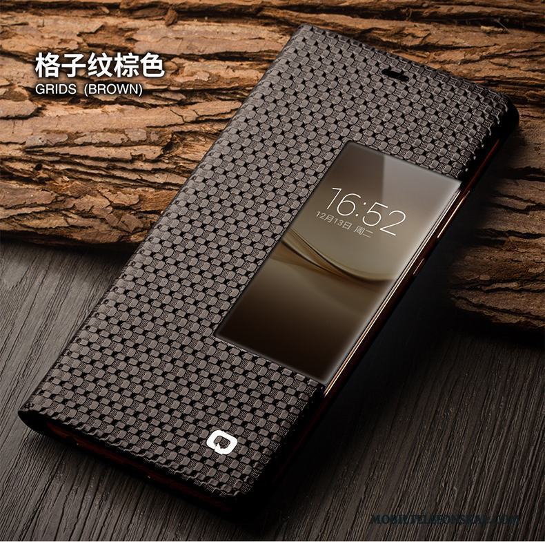 Huawei P9 Täcka Svart Äkta Läder Fodral Skydd Dvala Skal Telefon