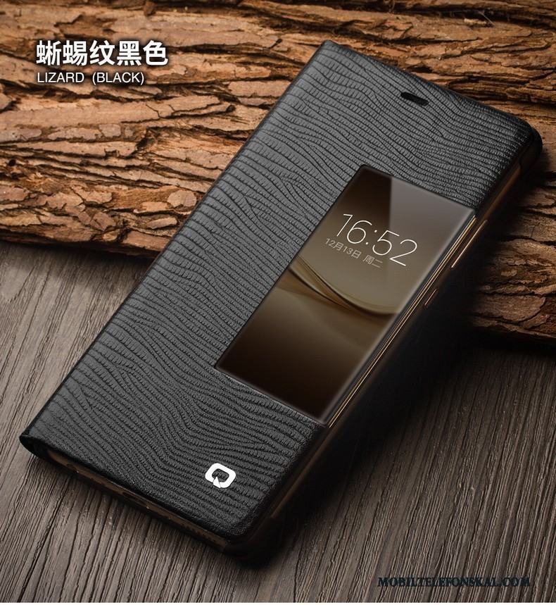 Huawei P9 Täcka Svart Äkta Läder Fodral Skydd Dvala Skal Telefon