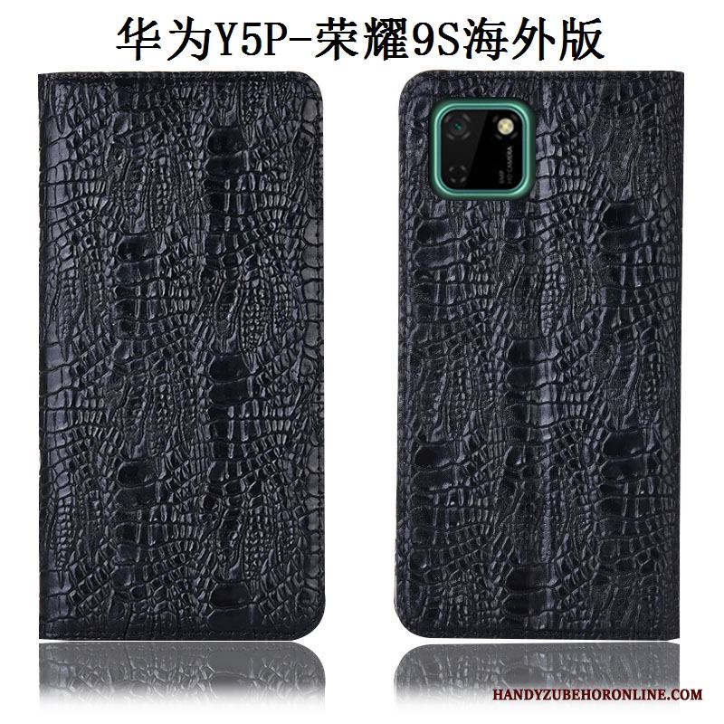 Huawei Y5p Fallskydd Skal Telefon Mönster Täcka Blå Fodral Äkta Läder