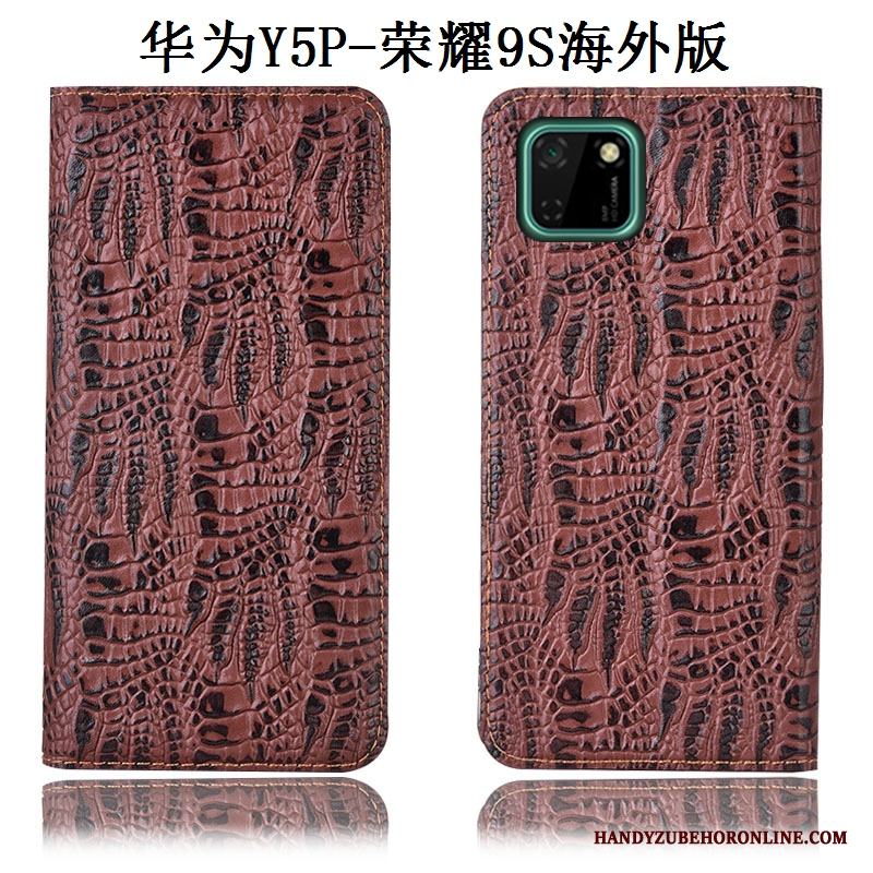 Huawei Y5p Fallskydd Skal Telefon Mönster Täcka Blå Fodral Äkta Läder