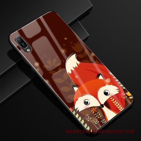 Huawei Y6 2019 Kreativa Tecknat Skal Telefon Fallskydd Röd Glas Fodral