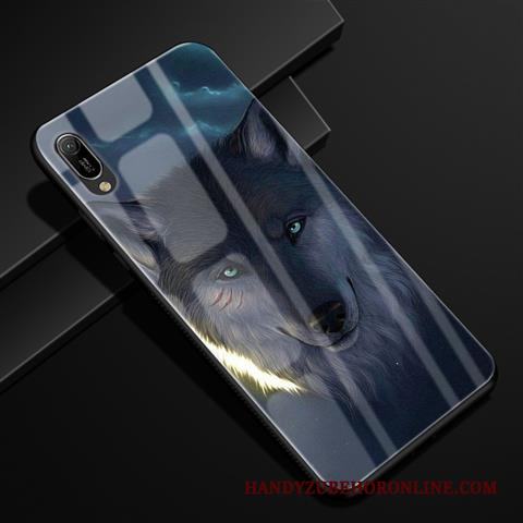 Huawei Y6 2019 Kreativa Tecknat Skal Telefon Fallskydd Röd Glas Fodral