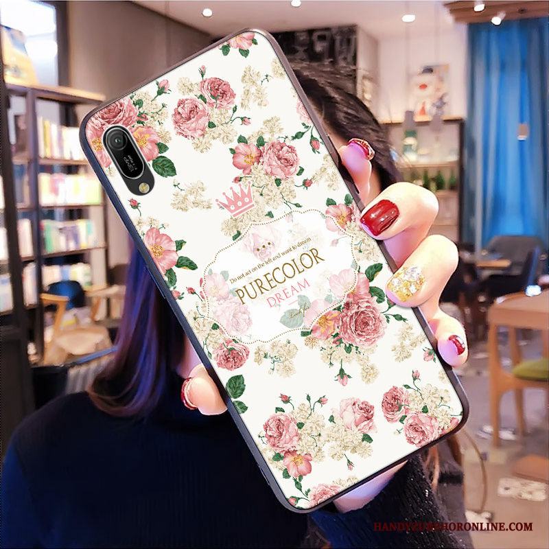 Huawei Y6 2019 Tecknat Silikon Skal Telefon Pulver Fodral Blommor Mjuk