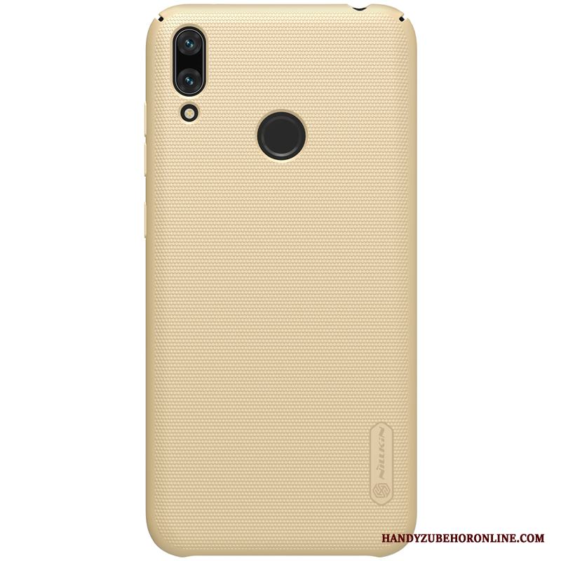 Huawei Y7 2019 Vit Fallskydd Guld Fodral Skal Telefon Nubuck