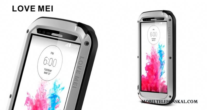 Lg G3 Skal Telefon Fallskydd Härdat Glas Silikon Tre Försvar Svart Metall